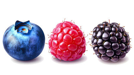 Poster - Fresh Blueberries Raspberries and Blackberries Collection Generative AI
