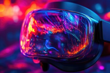 Wall Mural - Futuristic Virtual Reality Headset with Neon Lights and Abstract Reflections