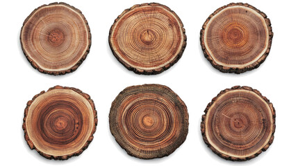 Poster - Top Views of Circular Wooden Pieces Showcasing Annual Growth Rings Generative AI