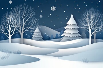 Wall Mural - Winter wonderland featuring a snow covered landscape with a decorated tree and frosty trees