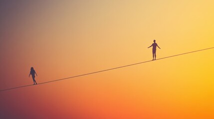 Poster - A minimalistic depiction of a person balancing on a tightrope, symbolizing the precarious balance of modern responsibilities, Highwire scene