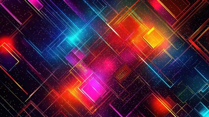 Wall Mural - Abstract geometric grid pattern with bright neon accents and smooth gradients