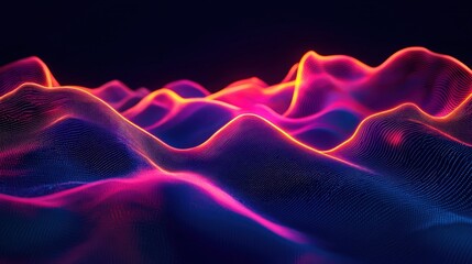 Wall Mural - abstract waveforms in bold, gradient neon colors on a dark background