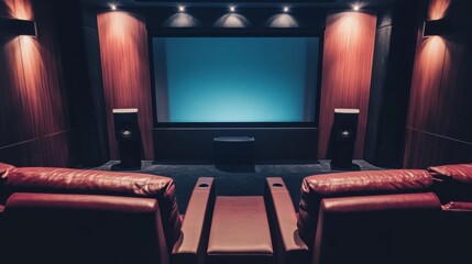 Poster - A modern home theater setup with a large screen and surround sound, symbolizing the luxury and enjoyment of home entertainment, Home scene