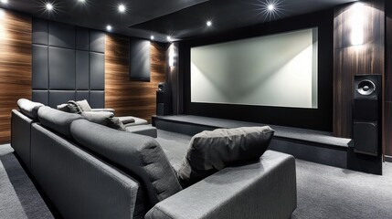 Poster - A modern home theater setup with a large screen and surround sound, symbolizing the luxury and enjoyment of home entertainment, Home scene