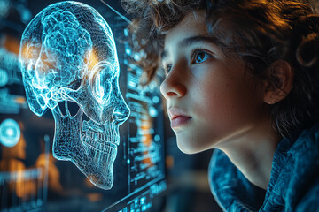 Poster - AI helping a student visualize complex scientific concepts, showing the power of AI in enhancing understanding. Concept of AI in science education.