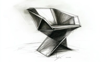 Hand-Drawn Sketch of an Abstract Geometric Chair