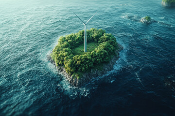 Poster - a wind turbine in the shape of a tree, symbolizing the combination of nature and technology. concept