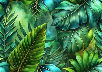 Vibrant Tropical Leaves Lush Green Abstract Nature Design Art