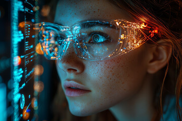 Poster - A teacher collaborating with AI to provide tailored learning paths for students, showing the synergy between human and machine. Concept of AI-assisted education.
