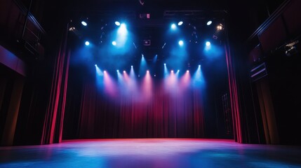 Poster - A modern theater stage with dramatic lighting and performers in costume, Performing arts theme, Theatrical style