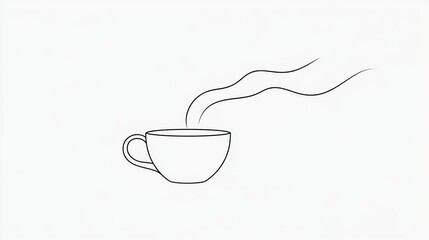 Poster - A minimalist line art showcases a tea cup, with soft steam lines wafting upward, symbolizing relaxation and serenity. Generative AI