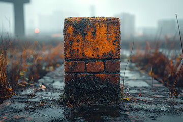 Wall Mural - A single brick becoming the foundation of an entire city, representing the creation of something great from humble beginnings. Concept of urban growth.