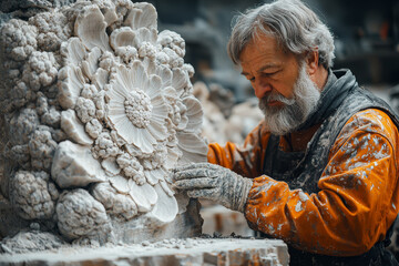 Aufkleber - A sculptor creating a masterpiece from a block of stone, symbolizing the transformation of raw material. Concept of artistry.