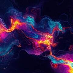 Wall Mural - chaotic streaks neon colors forming abstract wave patterns on a dark backdrop