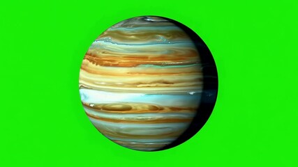 round Jupiter planet spinning animation on green screen background, generative ai