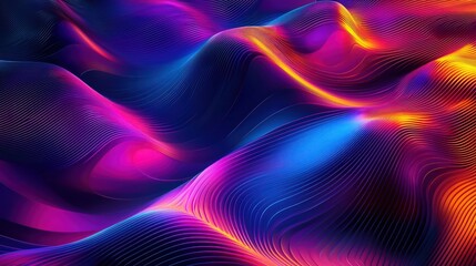 Wall Mural - dynamic geometric shapes with metallic finishes and gra flowing wave-like patterns with sharp neon a