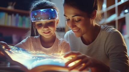 Poster - A parent nurturing a child's creativity through interactive digital art lessons with augmented reality tools, Creative education scene, Augmented reality style
