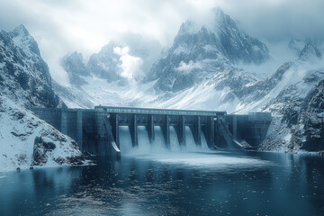 Poster - a hydroelectric plant generating clean energy for an entire region, representing the shift to renewa
