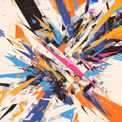 Wall Mural - dynamic abstract explosion with angular shards in a palette of orange, pink, and blue