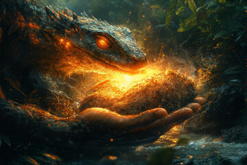 Aufkleber - A divine being creating animals from the earth, symbolizing the creation of life. Concept of creationism.