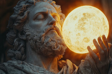Wall Mural - a deity holding the sun and moon, symbolizing control over celestial bodies. concept of divine creat