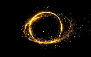 Fototapete - A stunning golden circular swirl of light particles against a dark background creates a mesmerizing visual effect of movement and energy