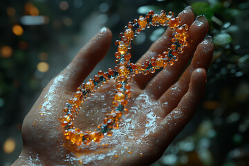 Aufkleber - A creator's hand holding DNA strands, symbolizing the intelligent design of life. Concept of creationism.