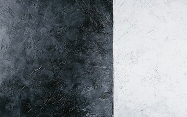 Poster - Textured black and white wall surface with a striking split, creating a bold visual contrast in natural light