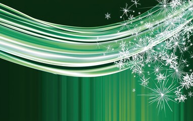Poster - elegant winter abstract design with flowing lines and snowflakes against a rich green background