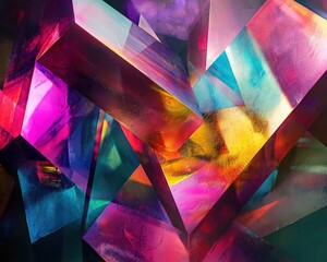 Wall Mural - layered geometric shapes with metallic edges and vibrant light reflections