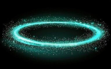 Poster - A glowing blue circular light effect surrounded by shimmering particles against a black background