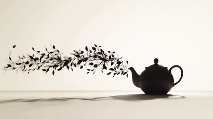 Poster - The artwork illustrates a captivating transition from a teapot into flowing tea leaves, showcasing nature's beauty and artistry. Generative AI