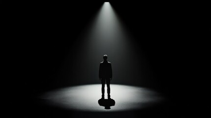 Aufkleber - A powerful depiction of a person standing in a spotlight surrounded by shadows representing societal expectations and pressures