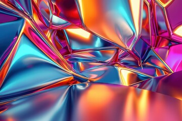 Wall Mural - metallic abstract shapes with vibrant color accents in a futuristic