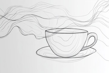 Sticker - This artwork illustrates a tea cup rendered in a continuous line style, with delicate steam spiraling above, evoking warmth and comfort. Generative AI