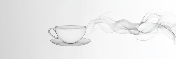 Sticker - A delicate line drawing showcases a tea cup on a saucer with steam swirling gently above, evoking warmth and serenity. Generative AI