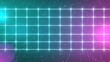 © BYAI - A vibrant grid of glowing neon squares against a starry background in shades of blue and purple