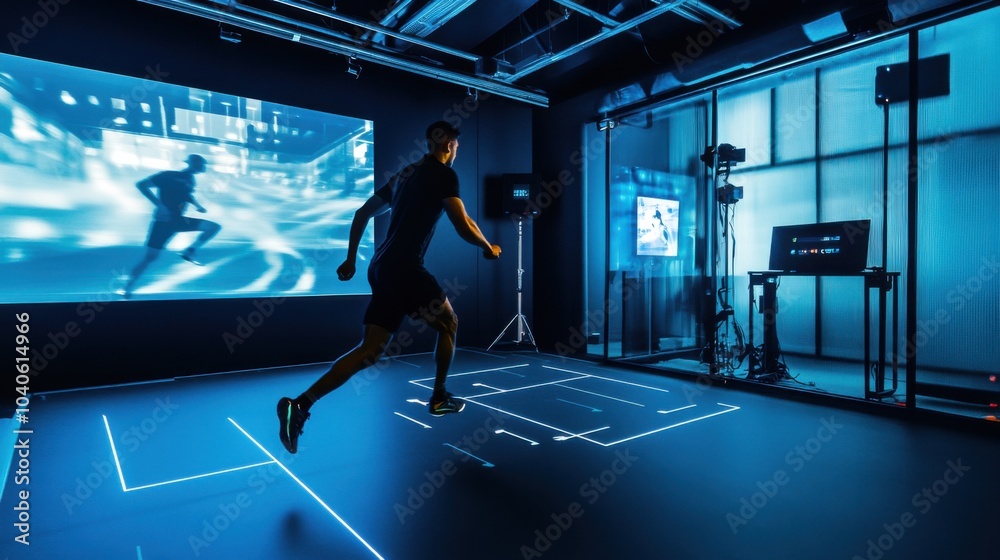 A professional athlete training rigorously in a state-of-the-art sports ...