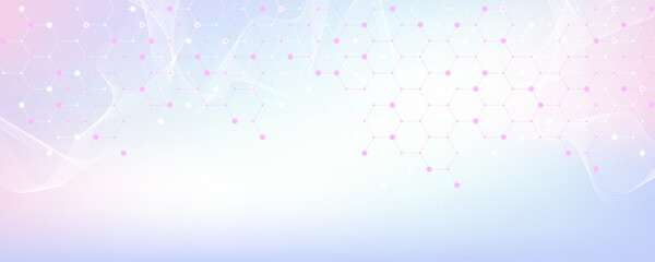 Poster - Modern health care or medical background design. Health care innovation concept. Horizontal header web banner. Abstract geometric background with hexagon shapes for medicine, science, chemistry.