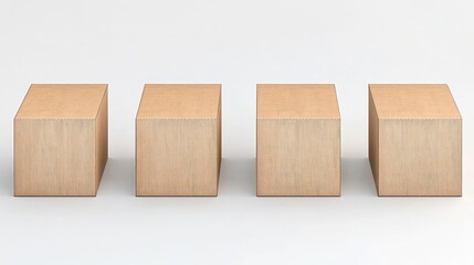 Poster - Four Plain Cardboard Boxes Arranged Neatly in a Row Indoors Generative AI