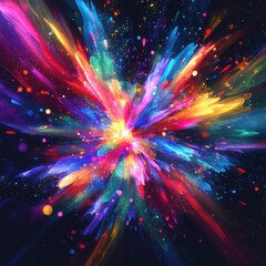 Canvas Print - Vibrant color bursts on a dark background with smooth transitions
