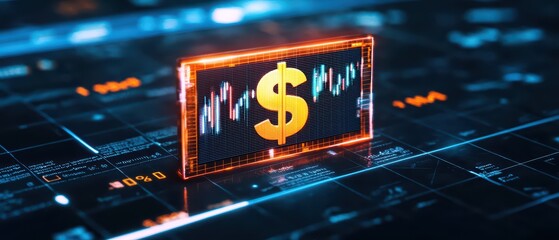 Poster - Digital financial chart with dollar symbol and data visualization, modern technology background.