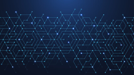 Wall Mural - Technology abstract background lines, dots and hexagons. Hexagonal digital concept for poster, banner, header, footer