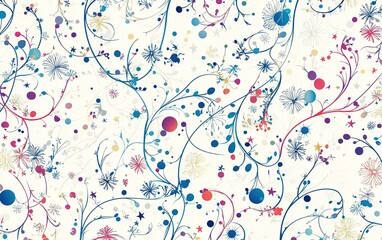 Poster - Colorful floral pattern design featuring swirling vines and circles against a light background