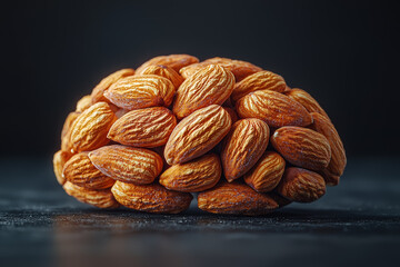 Poster - a brain made of almonds, symbolizing the role of nuts in cognitive function and memory. concept of b
