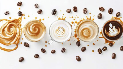Poster - Coffee and Cream Swirl With Falling Beans in a Beautiful Display Generative AI