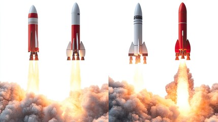 Poster - Rockets Soar in Red and White Against Smoky Sky Generative AI