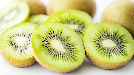 Poster - Fresh Slices of Juicy Kiwis Displayed on a White Background Generative AI