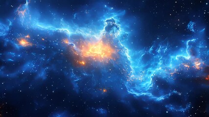 Wall Mural - A stunning view of a nebula in deep space. Glowing clouds of gas and stars create a breathtaking cosmic scene in blue and orange hues